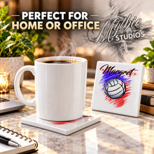 G031 Volleyball ceramic coaster by Mythic Airbrush, original Air-Volution design — product image 4
