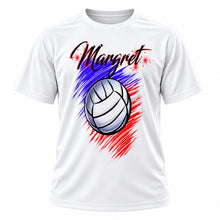 Personalized Volleyball T-Shirt, front-view T-shirt mockup featuring custom Air-Volution artwork by Mythic Airbrush