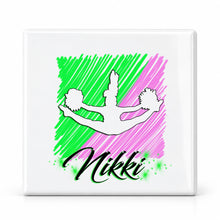 G032 Cheerleading ceramic coaster by Mythic Airbrush, original Air-Volution design — main image