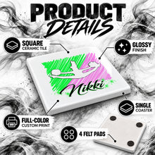 G032 Cheerleading ceramic coaster by Mythic Airbrush, original Air-Volution design — product image 3