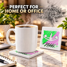 G032 Cheerleading ceramic coaster by Mythic Airbrush, original Air-Volution design — product image 4