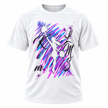 Personalized Cheerleading T-Shirt, front-view T-shirt mockup featuring custom Air-Volution artwork by Mythic Airbrush