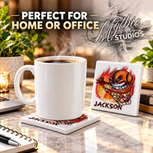 G034 Basketball ceramic coaster by Mythic Airbrush, original Air-Volution design — product image 4
