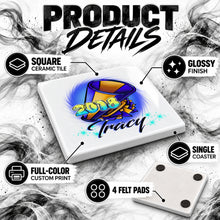 G035 Megaphone ceramic coaster by Mythic Airbrush, original Air-Volution design — product image 3