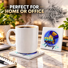 G035 Megaphone ceramic coaster by Mythic Airbrush, original Air-Volution design — product image 4