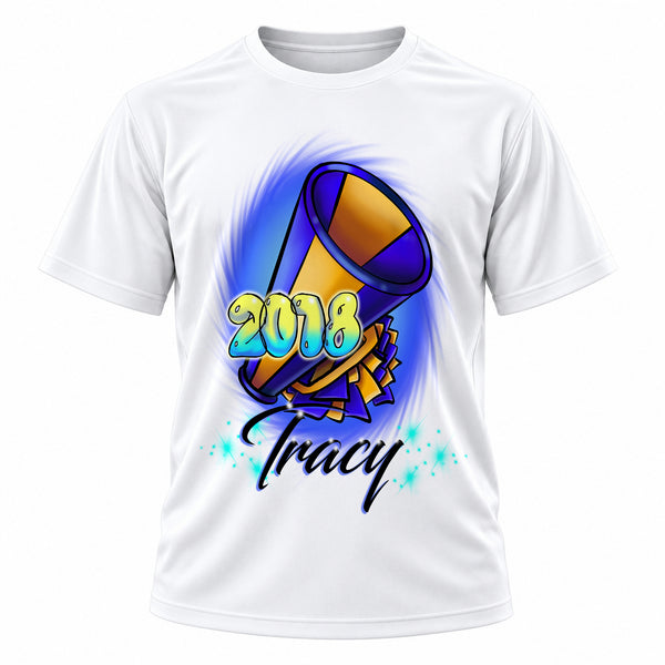 Personalized Megaphone T-Shirt, front-view T-shirt mockup featuring custom Air-Volution artwork by Mythic Airbrush