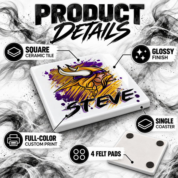 G036 Viking ceramic coaster by Mythic Airbrush, original Air-Volution design — product image 3