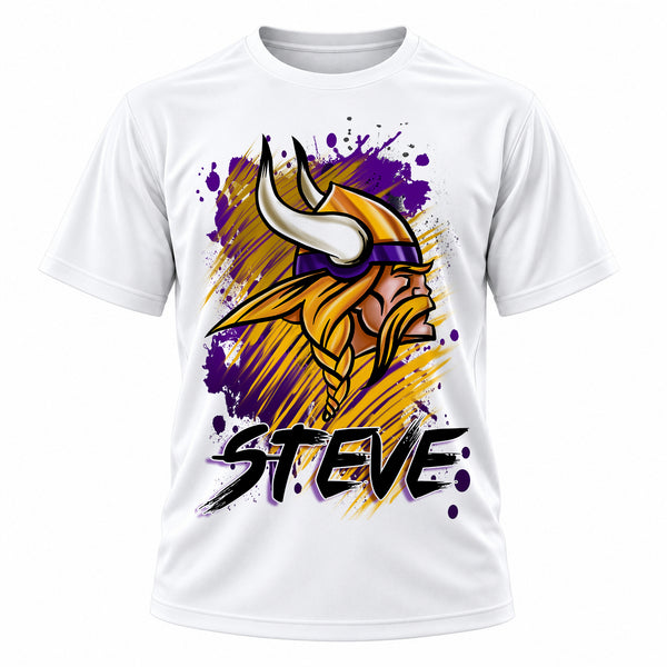 Personalized Viking T-Shirt, front-view T-shirt mockup featuring custom Air-Volution artwork by Mythic Airbrush
