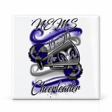 G037 Megaphone and Pom Pom ceramic coaster by Mythic Airbrush, original Air-Volution design — main image