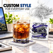 G037 Megaphone and Pom Pom ceramic coaster by Mythic Airbrush, original Air-Volution design — product image 2