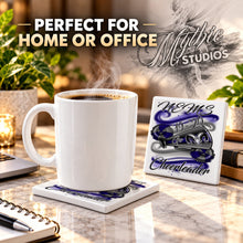 G037 Megaphone and Pom Pom ceramic coaster by Mythic Airbrush, original Air-Volution design — product image 4