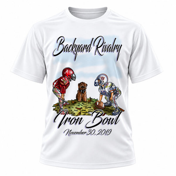 Personalized Football Star T-Shirt, front-view T-shirt mockup featuring custom Air-Volution artwork by Mythic Airbrush