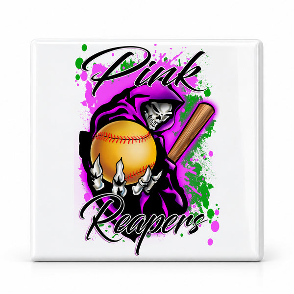 G045 Grim Reaper Softball ceramic coaster — MAIN photo