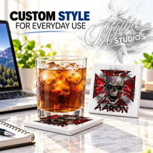 H007 Wicked Skull Maltese Cross ceramic coaster by Mythic Airbrush, original Air-Volution design — product image 2