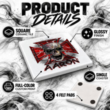 H007 Wicked Skull Maltese Cross ceramic coaster by Mythic Airbrush, original Air-Volution design — product image 3