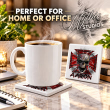 H007 Wicked Skull Maltese Cross ceramic coaster by Mythic Airbrush, original Air-Volution design — product image 4