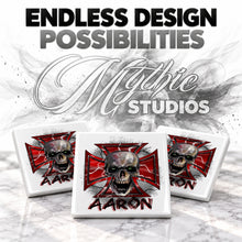 H007 Wicked Skull Maltese Cross ceramic coaster by Mythic Airbrush, original Air-Volution design — product image 6