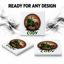 H009 Tractor ceramic coaster by Mythic Airbrush, original Air-Volution design — product image 7