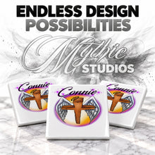 H010 Angel Wings Christian Cross ceramic coaster by Mythic Airbrush, original Air-Volution design — product image 6