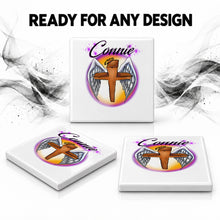 H010 Angel Wings Christian Cross ceramic coaster by Mythic Airbrush, original Air-Volution design — product image 7