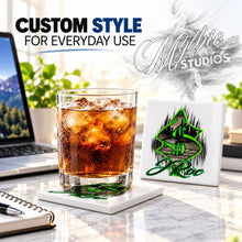 H012 Money Symbol ceramic coaster by Mythic Airbrush, original Air-Volution design — product image 2