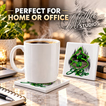 H012 Money Symbol ceramic coaster by Mythic Airbrush, original Air-Volution design — product image 4