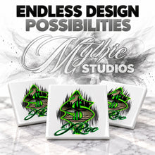 H012 Money Symbol ceramic coaster by Mythic Airbrush, original Air-Volution design — product image 6