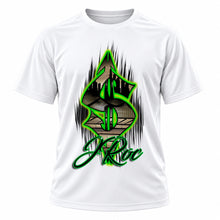 Personalized Money Symbol T-Shirt, front-view T-shirt mockup featuring custom Air-Volution artwork by Mythic Airbrush