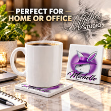 H016 Girl Bunny Character ceramic coaster by Mythic Airbrush, original Air-Volution design — product image 4