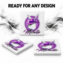 H016 Girl Bunny Character ceramic coaster by Mythic Airbrush, original Air-Volution design — product image 7