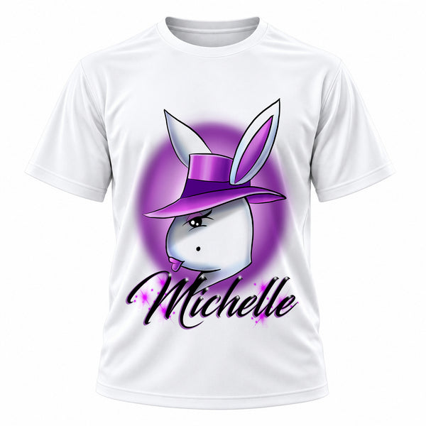 Girl bunny character on personalized graphic T-shirt, Mythic Airbrush design H016