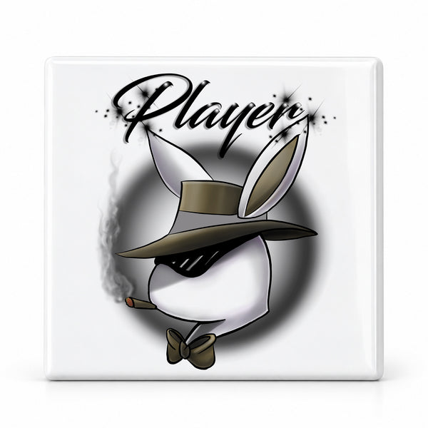 H017 Boy Bunny Character ceramic coaster by Mythic Airbrush, original Air-Volution design — main image