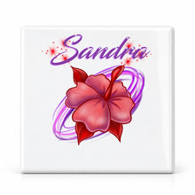 H019 Hibiscus Flower ceramic coaster by Mythic Airbrush, original Air-Volution design — main image