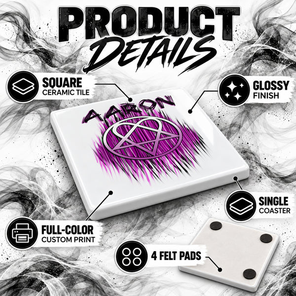H023 Heart gram ceramic coaster by Mythic Airbrush, original Air-Volution design — product image 3