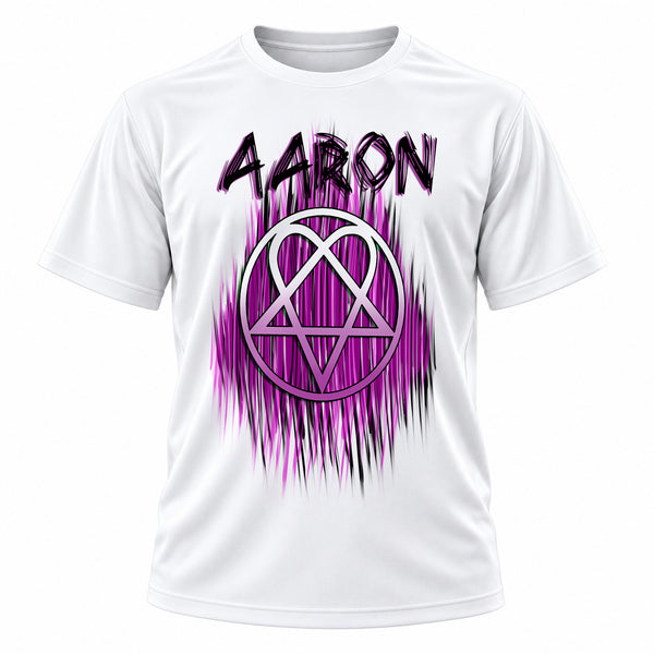 Personalized Heart gram T-Shirt, front-view T-shirt mockup featuring custom Air-Volution artwork by Mythic Airbrush