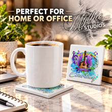 H047 Guitar Music Notes ceramic coaster by Mythic Airbrush, original Air-Volution design — product image 4