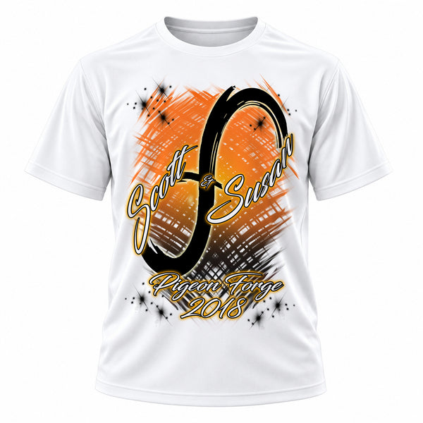 Personalized Infinity Sign T-Shirt, front-view T-shirt mockup featuring custom Air-Volution artwork by Mythic Airbrush