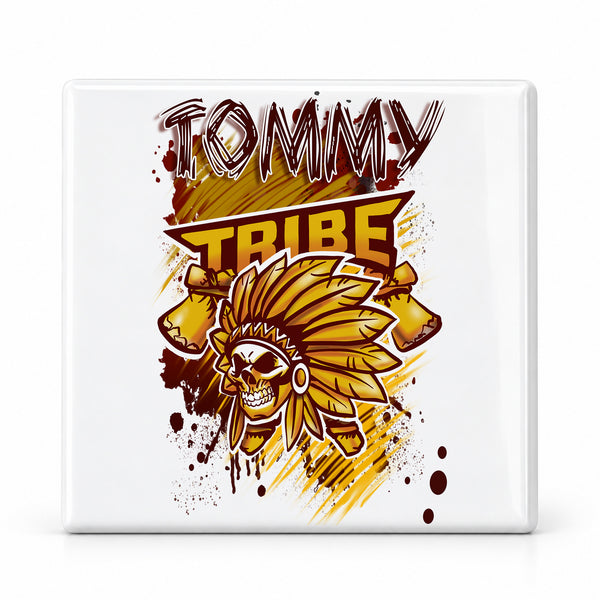 H049 Skull Logo ceramic coaster by Mythic Airbrush, original Air-Volution design — main image