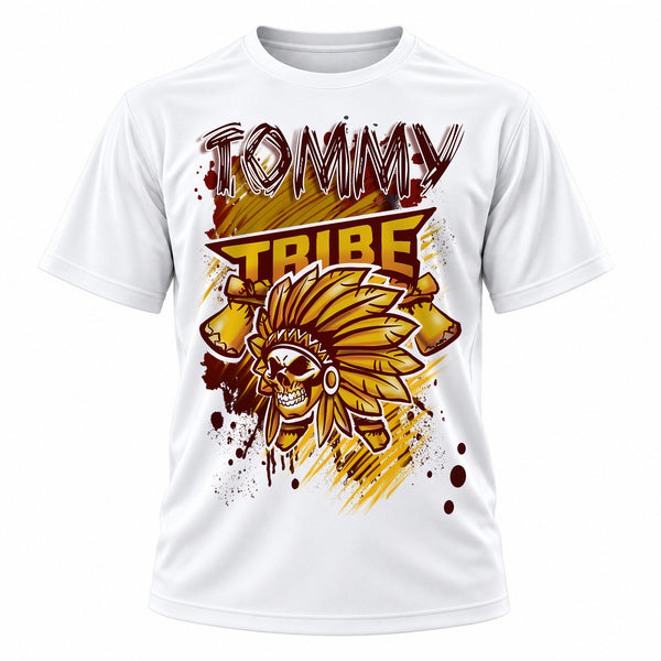 Personalized Skull Logo T-Shirt, front-view T-shirt mockup featuring custom Air-Volution artwork by Mythic Airbrush