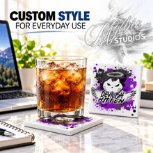 H050 Devil Kitten Logo ceramic coaster by Mythic Airbrush, original Air-Volution design — product image 2