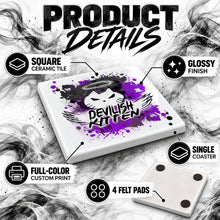 H050 Devil Kitten Logo ceramic coaster by Mythic Airbrush, original Air-Volution design — product image 3