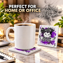 H050 Devil Kitten Logo ceramic coaster by Mythic Airbrush, original Air-Volution design — product image 4