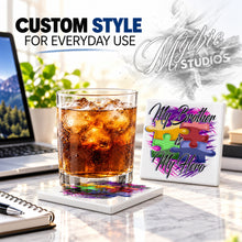 H051 Autism Awareness Puzzle Pieces ceramic coaster by Mythic Airbrush, original Air-Volution design — product image 2