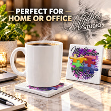 H051 Autism Awareness Puzzle Pieces ceramic coaster by Mythic Airbrush, original Air-Volution design — product image 4