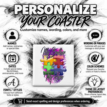 H051 Autism Awareness Puzzle Pieces ceramic coaster by Mythic Airbrush, original Air-Volution design — product image 5