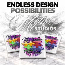 H051 Autism Awareness Puzzle Pieces ceramic coaster by Mythic Airbrush, original Air-Volution design — product image 6