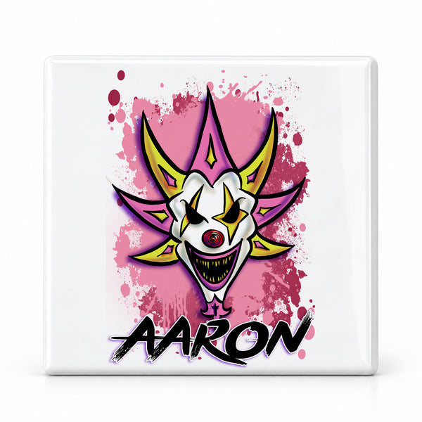 H052 Wicked Clown ceramic coaster by Mythic Airbrush, original Air-Volution design — main image