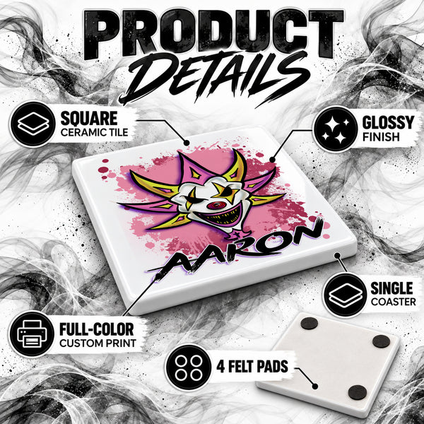 H052 Wicked Clown ceramic coaster by Mythic Airbrush, original Air-Volution design — product image 3