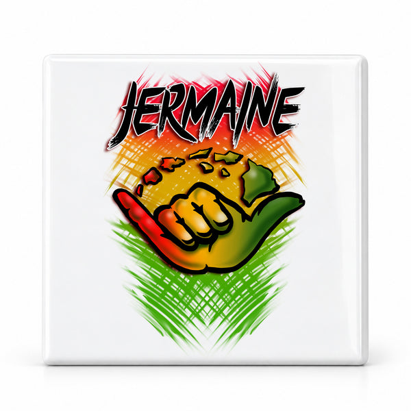 H053 Shaka Logo ceramic coaster by Mythic Airbrush, original Air-Volution design — main image