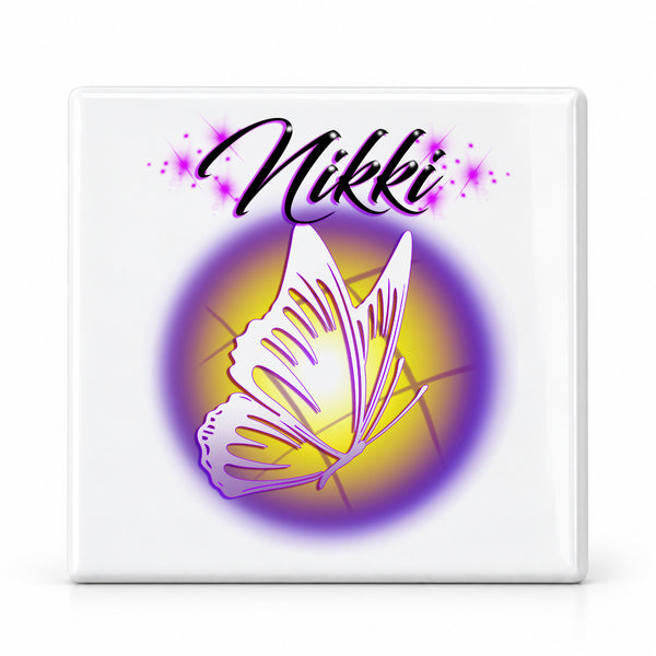 I001 Butterfly ceramic coaster by Mythic Airbrush, original Air-Volution design — main image